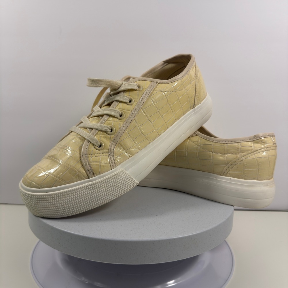 JF Women Sneakers Croc Embossed Casual Minimalist Beige Lace Up Size‎ 9.5